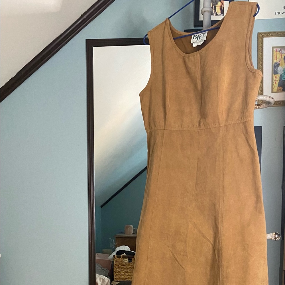 Full Length Faux Suede Tan Dress